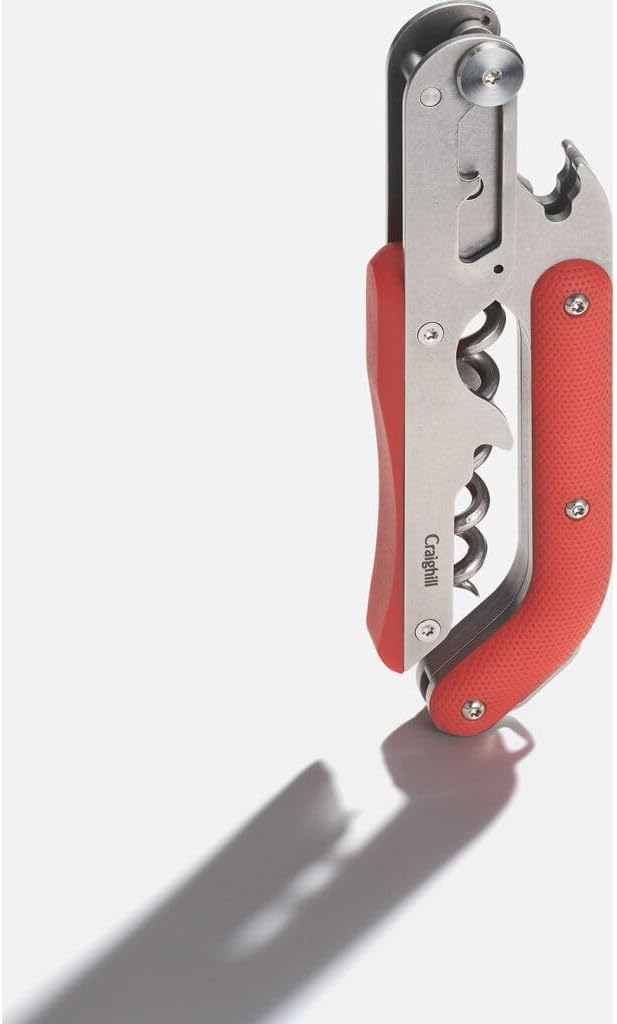 Craighill Best Wine Key - Sommelier Designed Stainless Steel Wine Opener with Corkscrew, Foil Cutter, and Crown Cap Bottle Opener, Heavy Duty - Matte Red