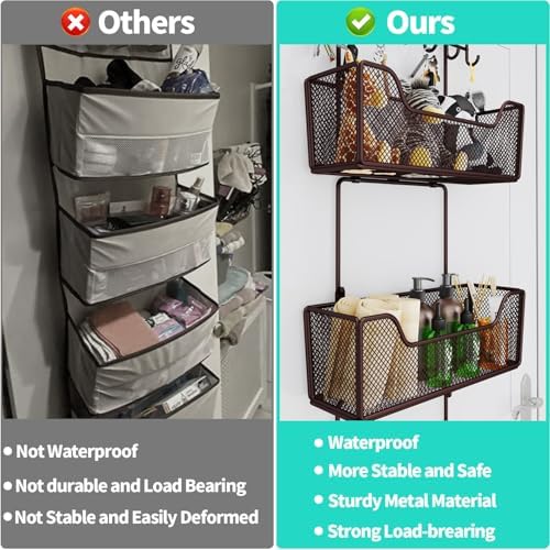 HapiRm Over The Door Organizer - Hanging Door Organizer with 4 Metal Large Capacity Baskets and Adjustable Coat Hook for Bathroom Bedroom Kitchen Pantry Closet Cabinet