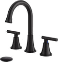 Bathroom Faucets for Sink 3 Hole, Hurran Matte Black Bathroom Sink Faucet with Pop-up Drain and Supply Lines, Stainless Steel Lead-Free Widespread Faucet for Vanity RV Farmhouse Sink