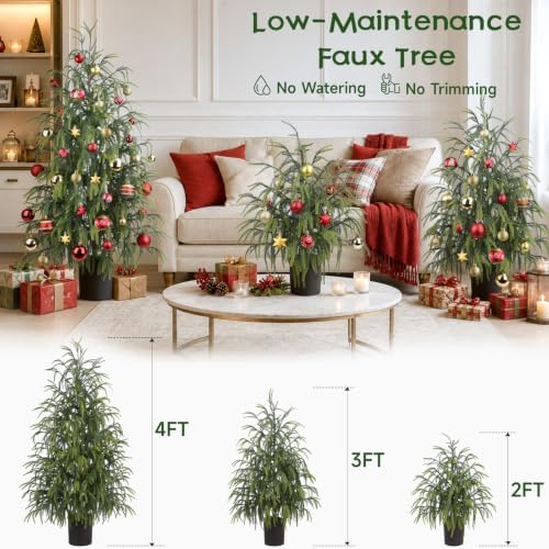 3Pcs Christmas Norfolk Pine Tree, 2FT 3FT 4FT Real Touch Artificial Tree