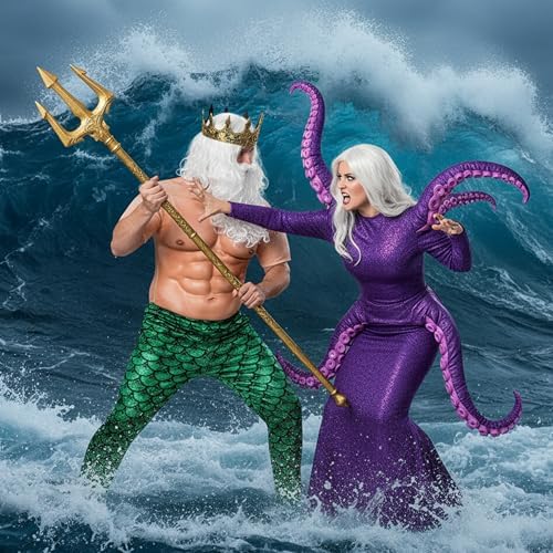Cutecrop 4 Pcs Halloween Poseidon Merman Costume for Men