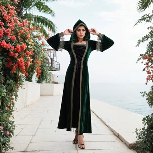 Colorful House Women Hooded Medieval Renaissance Dress Halloween for Adult