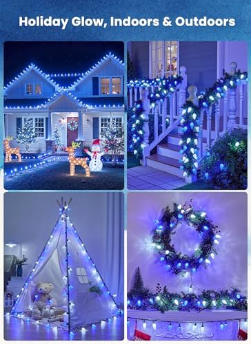 C9 Christmas Lights Outdoor, 114FT 150LED C9 String Lights, Blue|Pure White