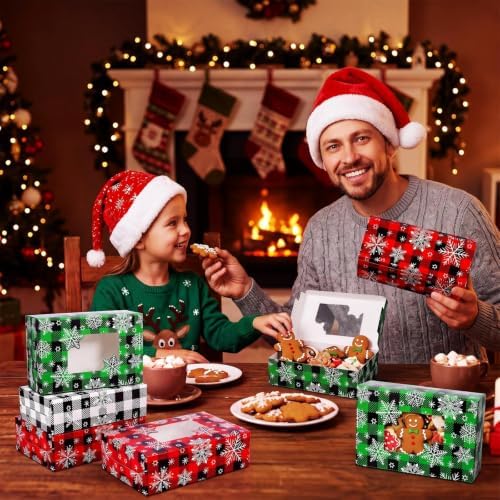 Tenceur 60 Pcs Christmas Cookie Box Window,8.8 x 5.8 x 2.8'',Buffalo