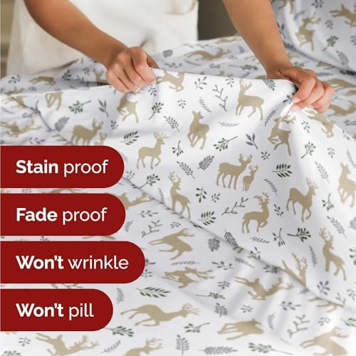 Christmas Sheet Set, Reindeer, Festive Holiday Xmas Bedding Set - King Size