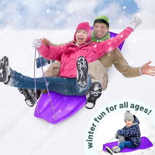 Slippery Racer Downhill Xtreme Flexible Adults and Kids Plastic Toboggan Snow Sled for up to 2 Riders with Pull Rope and Handles