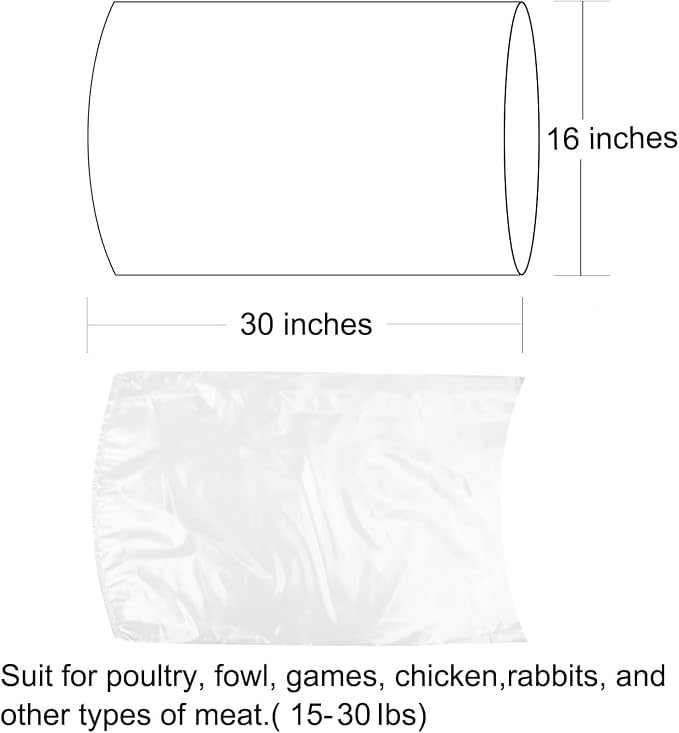 Large Turkey Shrink Bags 50Pcs 16x30In Chicken Bags Heat Shrink for Freezer | with Zip Ties, Label and Silicone Straw for Turkey, Chickens, Rabbits
