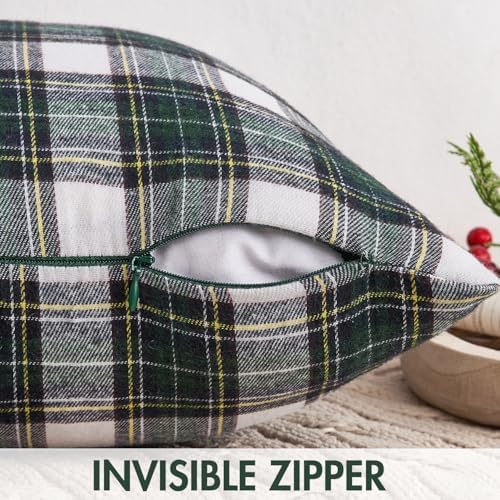 MIULEE Christmas Plaid Pillow Covers Scottish Tartan 22x22 Green and White