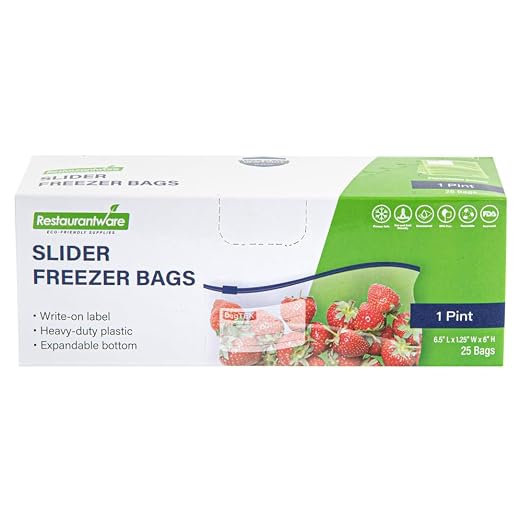 Restaurantware-Bag Tek 1 Pint Freezer Slider Bags, 1000 Disposable Zipper Pouch Bags - Slide Zipper, Expandable Bottom, Clear Plastic Freezer Bag, With Write-On-Label, For Food Storage