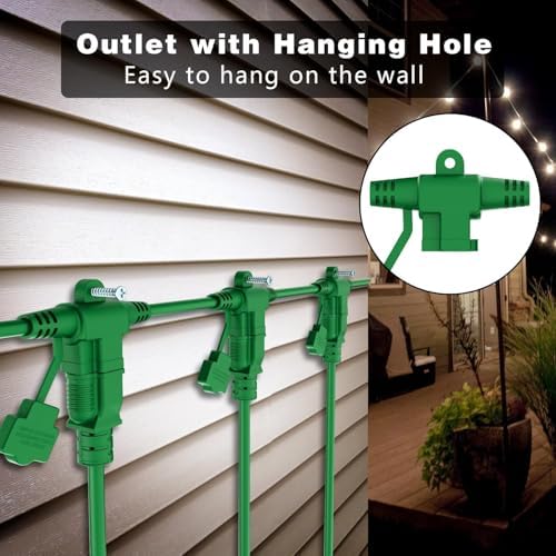 K KASONIC Outdoor Extension Cord 75 FT, Evenly Spaced 9 Outlets, Green