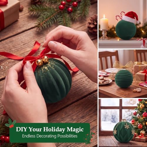 Christmas Ornaments Set Dark Green Velvet 3.15 in Decorative Balls
