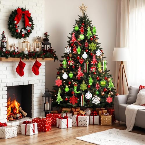 82PCS Christmas Ornaments Set Red and Green Christmas Tree Decorations PVC Holiday Ornaments for Xmas Tree Festive Party Decor Supplies