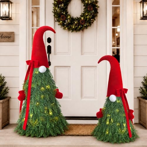 Christmas Decor, 2 Pack Christmas Gnome Topiary Trees, 32 & 27 Inch