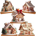 RattanView 5 Pcs Gingerbread Christmas Table Decor, Gingerbread Village Set