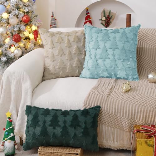 DFXSZ Christmas Tree Pillow Covers 18x18 Set of 2 Christmas Decor Blue Star