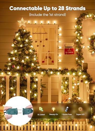 Minetom 25Ft Christmas Lights Outdoor, 25 LED C9 String Lights, Warm White