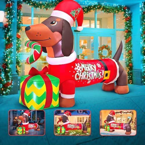 5FT Christmas Inflatables Outdoor Decorations Dog Blow Up Dachshund
