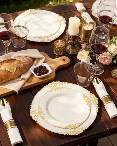 Nervure 175Pcs Ivory Plastic Plates, Disposable Party Plates for 25 Guests