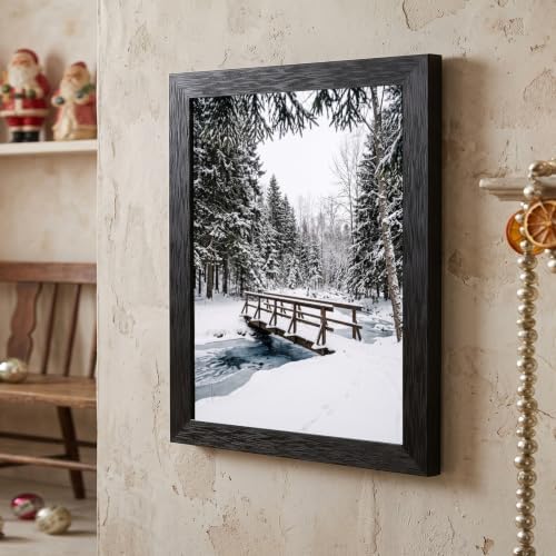 Framed Winter Bridge Canvas Wall Art, Rustic, Black Frame Inch 16x20