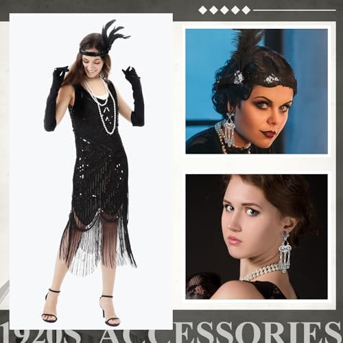 1920s Couples Costume Set Flapper Dress Hat