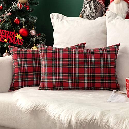 MIULEE Christmas Plaid Pillow Cover Scottish Tartan 12x24 Red