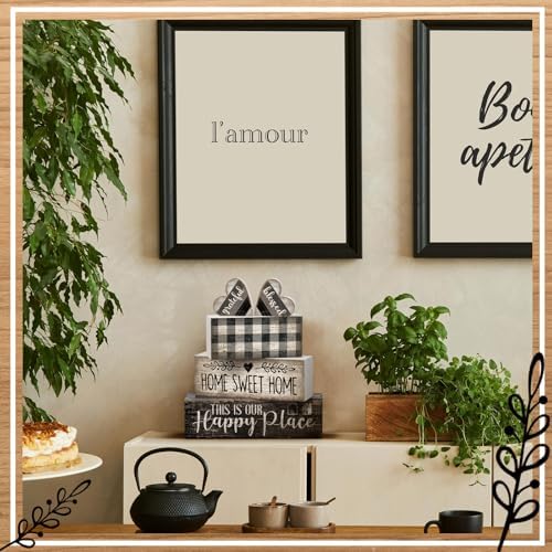 Moucuny 4 Pcs Farmhouse Table Decoration Home Sweet Home Wooden Block Signs