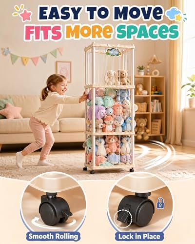 Stuffed Animal Storage Organizer for Kids Room, Freestanding Toy Storage Rack with Large Capacity, ABS Material, Easy Assembly- Space-Saving Plush Toy Holder for Nursery & Playroom