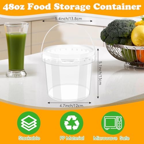 Funnymoom 20 Pack 48 oz Clear Buckets with Lids and Handles