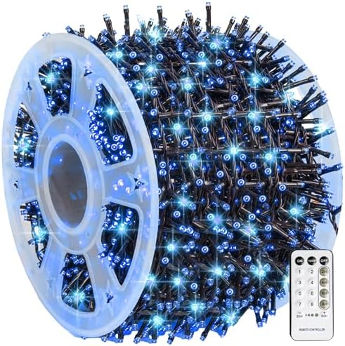Dazzle Bright Outdoor Christmas String Lights, 1000 LED 328 FT Plug in Fairy Light with Remote Control 8 Modes & Timer, Waterproof Decoration for Home Garden Yard Xmas Wedding, Blue
