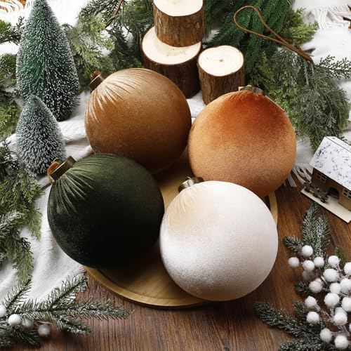 Liliful 12 Pcs Extra Large Velvet Christmas Balls Velvet Ornaments for Christmas Tree Flocked Shatterproof Xmas Tree Balls Bulk for Holiday Party Xmas Trees Hanging Decorations(6 Inch,Green, Brown)
