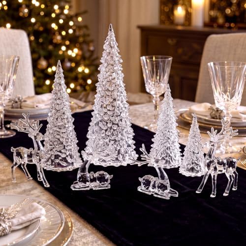 Amyhill 8 Pcs Reindeer and Christmas Clear Tree Decor, Crystal Xmas Decor