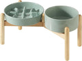 Havniva Elevated Slow Feeder Dog Bowls, Ceramic Dog Bowl Slow Feeder Set | 1.2 Cups Raised Slow Feeder Dog Bowl for Small Breed, 6.1” Dog Water Bowl with Wooden Stand, Puzzle Dog Food Bowl, Non-slip