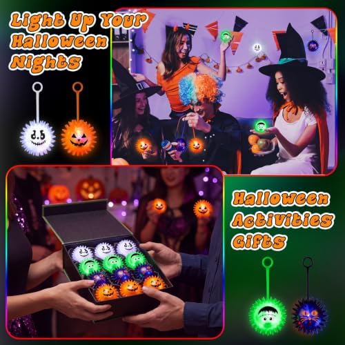 Sotiff 30 Pcs 2.5 Inch LED Halloween Spiky Stress Balls