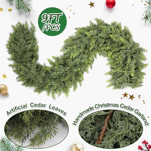Waydress 1 Pcs 9 ft Christmas Artificial Cedar Garland Realistic