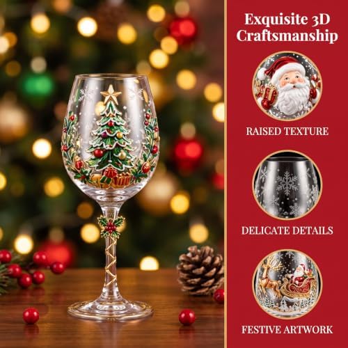 Christmas Wine Glass Collection Gift Box Set, Christmas Wine Glasses, Raised Holiday Goblet with Snowflake Decor, Festive Glassware, Wines & Cocktails, Holiday Party & Table Decor (6pcs)