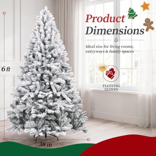 CASA CLAUSI 6ft Artificial Christmas Tree Unlit Pine Xmas Tree,FlockedGreen