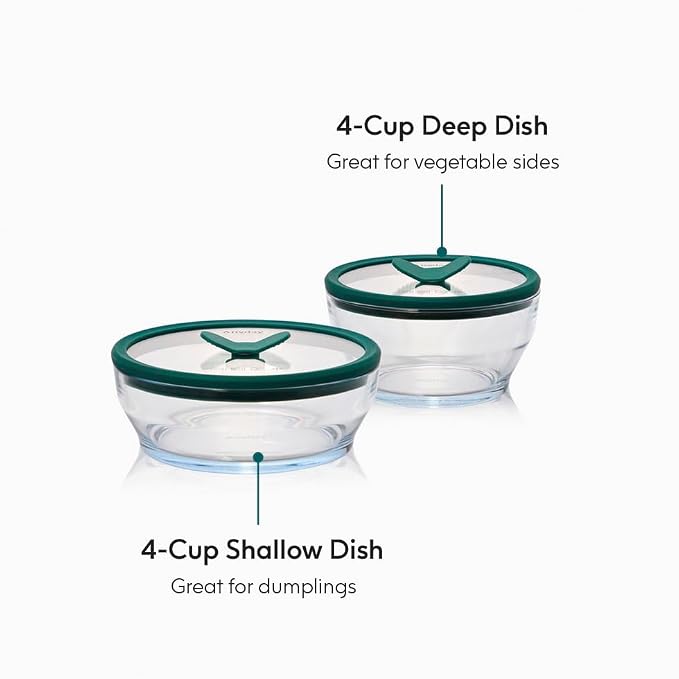 Anyday 4-Piece Medium Glass Food Storage with Lids (Clear Kale) | Plastic-Free Meal Prep, Microwave Cookware, Stackable Airtight Storage Container, Vented Lid for Microwave-Safe Reheating