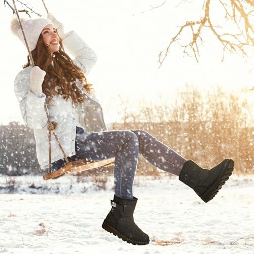 Ablanczoom Womens Winter Snow Boots with Warm Fur Lining Comfortable Booties Non Slip Waterproof Outdoor Shoes