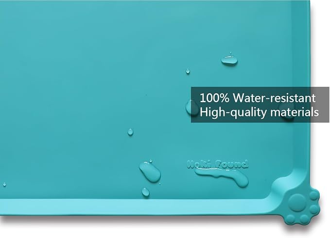 Hoki Found Silicone Non Slip Pet Feeding Mats - Dog Cat Bowl Placemats - Waterproof Food Mats for Floors - Teal
