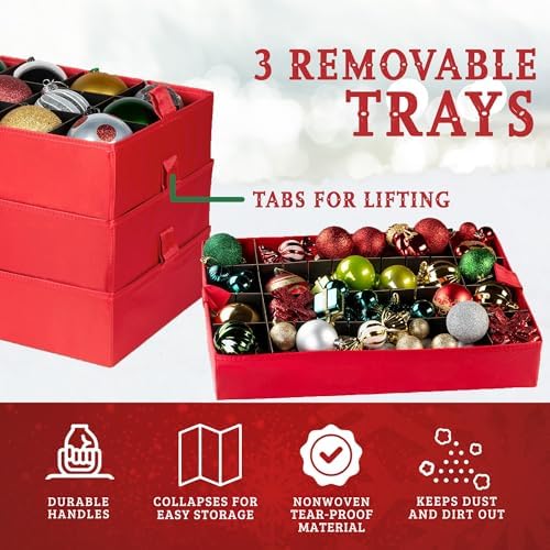 Christmas Ornament Storage Container,Box Stores Up to 54, Adjustable Dividers, Large Organizer Bin to Protect and Store Holiday Décor