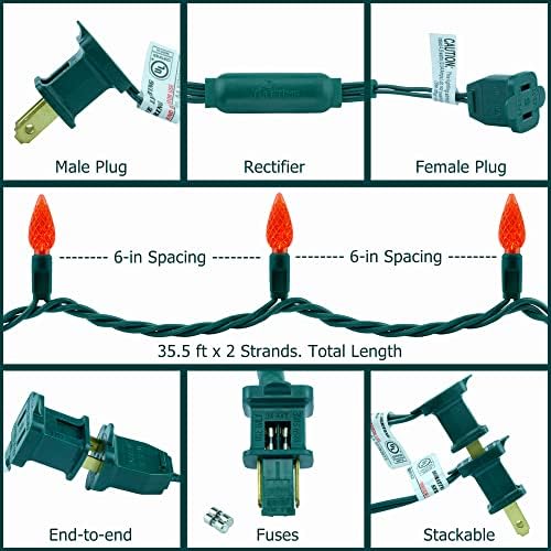 YULETIME 140 Red C6 Christmas String Lights, 2-Set 36 ft 70ct One-Piece LED