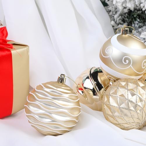 SHareconn 12ct 3.15 Inch Christmas Tree Balls Ornaments, Gold & White, 80mm