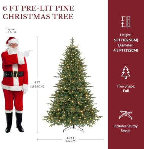 SHareconn 6ft Prelit Artificial Fir Christmas Tree with Dual Color Lights