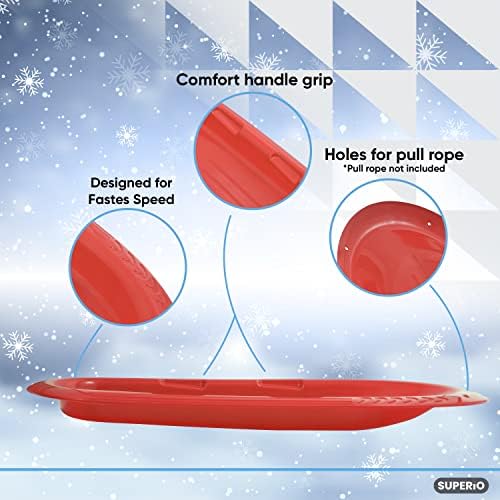 Superio Toboggan Snow Sleds for Kids and Adults, 36"/48" Heavy Duty Plastic Sliders with Handles and Hole for Pull Ropes- Kid and Adult Winter Fun