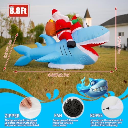 8.8FT Inflatable Santa Riding Shark with LED Lights for Yard