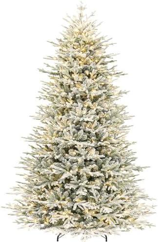 Hykolity 9 ft Prelit Flocked Christmas Tree with Realistic PE Foliage