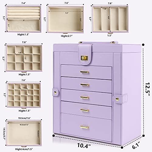AKOZLIN 6-Tier Jewelry Box Organizer 5 Drawers Storage Violet Large