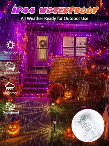2 Pack 200 LED Battery Operated Halloween Lights, 8 Modes String Lights