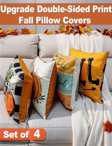 multiwins Fall Pillow Covers 18x18 4Pcs Double-Sided Print for Home Decor