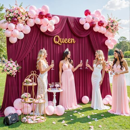 10 Panels Burgundy Backdrop Curtain for Wedding Parties Wrinkle Free Maroon Photo Curtains Backdrop Drapes Fabric Decoration for Birthday Bridal Shower Ceremony 50ft(W) x 10ft(H)